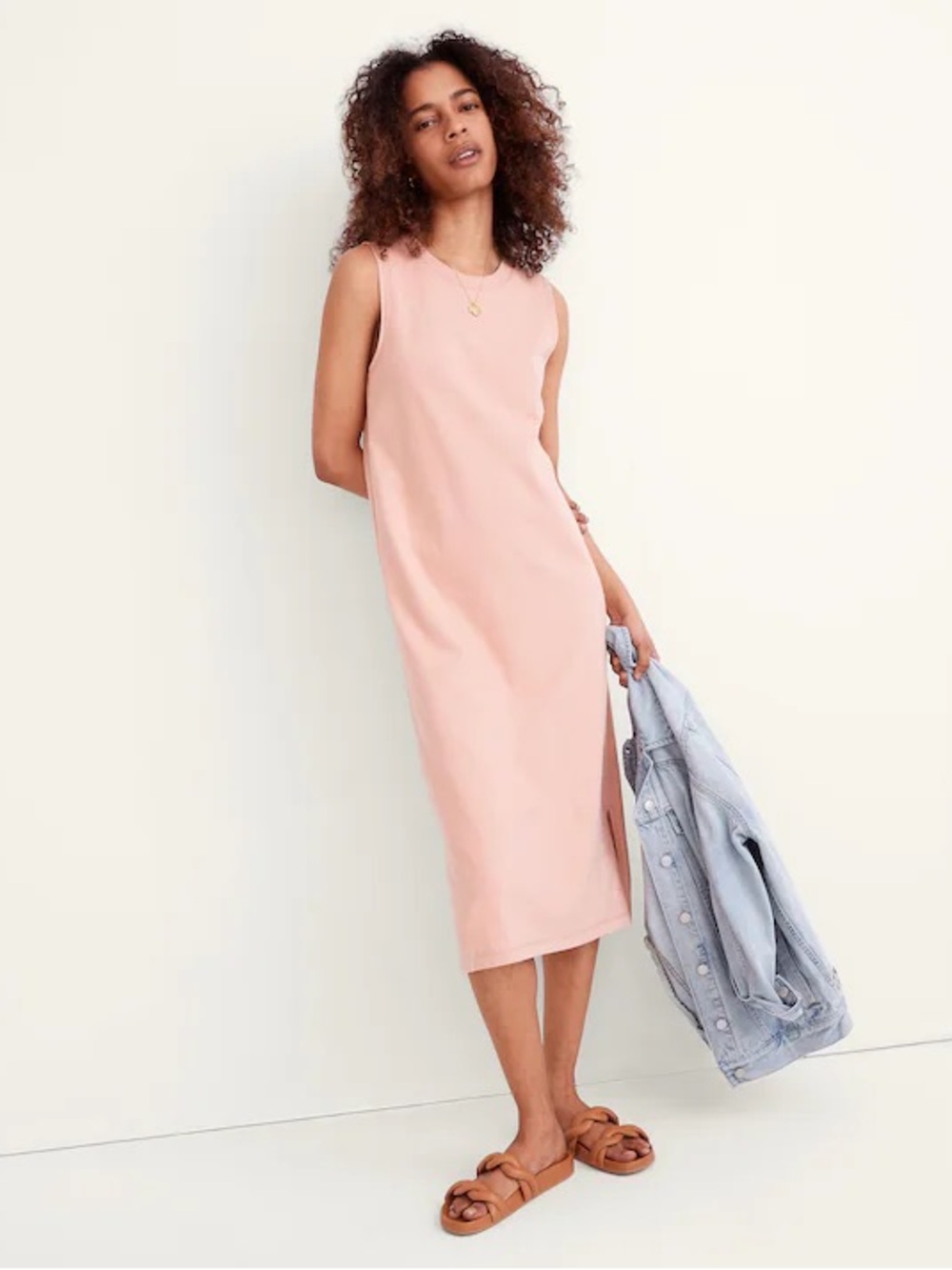 Madewell Like New‎ Organic Cotton Crewneck Tank Midi Dress Coral Size Large